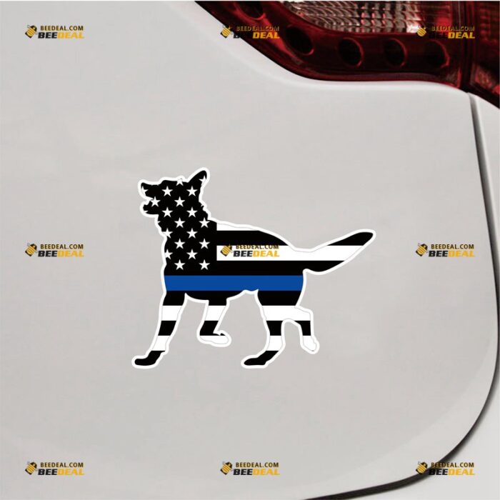 German Shepherd Sticker Decal Vinyl Thin Blue Line American Flag, K9 Dog Unit – For Car Truck Bumper Bike Laptop – Custom, Choose Size, Reflective or Glossy 72531218