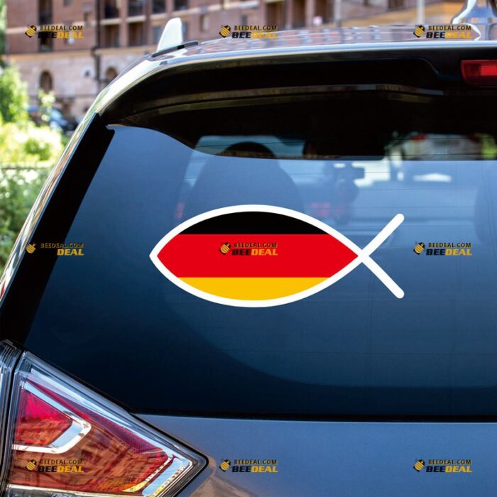 Germany Sticker Decal Vinyl, Jesus Fish German Flag Maple Leaf – For Car Truck Bumper Bike Laptop – Custom, Choose Size, Reflective or Glossy 71632318