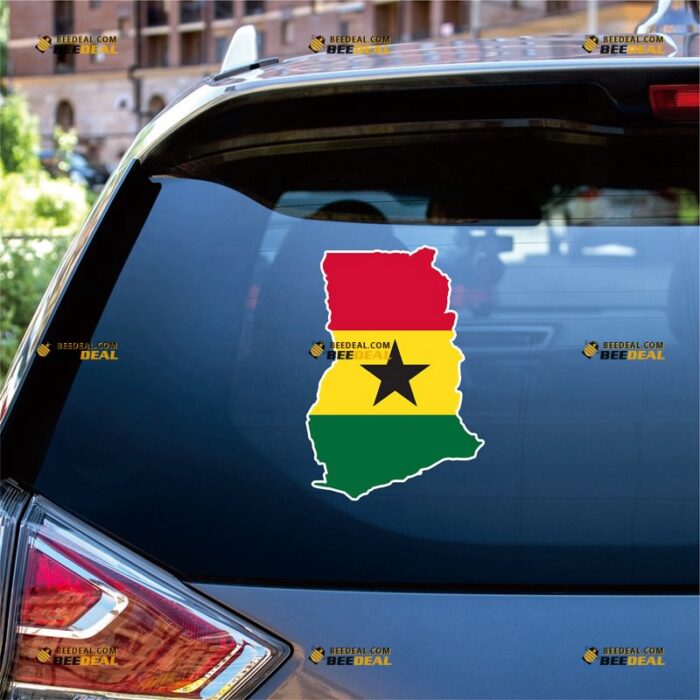 Ghana Sticker Decal Vinyl, Ghanaian Map And Flag – For Car Truck Bumper Bike Laptop – Custom, Choose Size, Reflective or Glossy