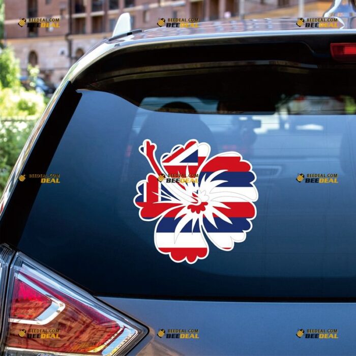 Hibiscus Sticker Decal Vinyl, Hawaii HI State Flag, Beach Life – For Car Truck Bumper Bike Laptop – Custom, Choose Size, Reflective or Glossy 72531425