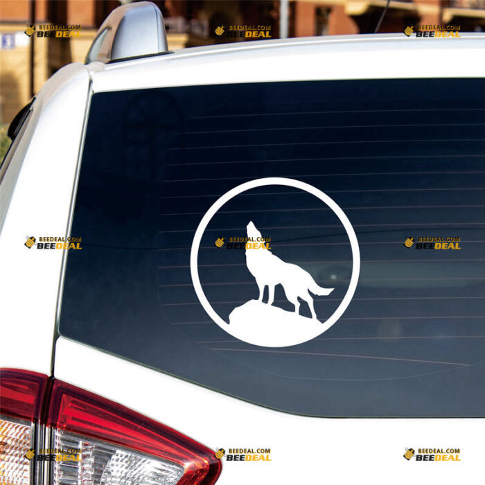 Howling Wolf Sticker Decal Vinyl, Circle – For Car Truck Bumper Bike Laptop – Custom, Choose Size Color – Die Cut No Background