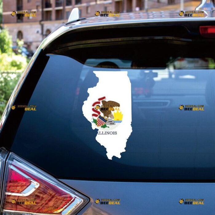 Illinois Sticker Decal Vinyl, IL State Flag And Map Outline – For Car Truck Bumper Bike Laptop – Custom, Choose Size, Reflective or Glossy