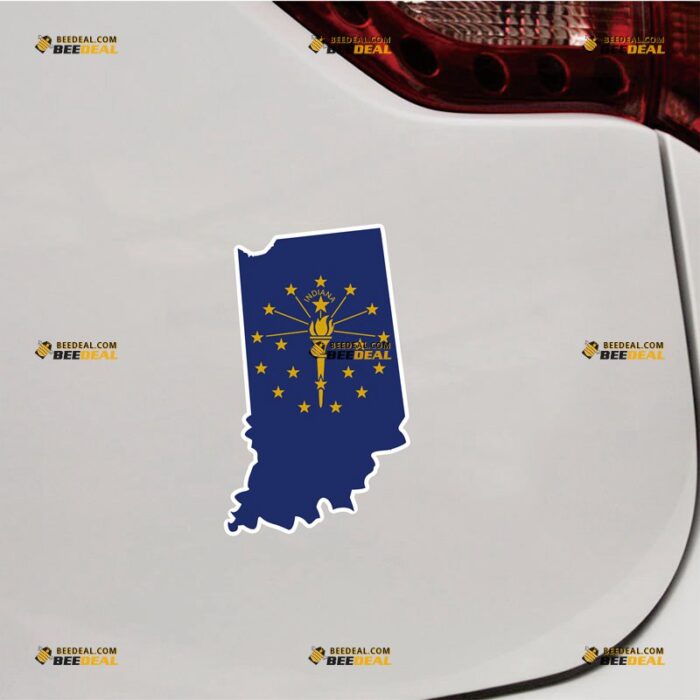 Indiana Sticker Decal Vinyl, IN State Flag And Map Outline – For Car Truck Bumper Bike Laptop – Custom, Choose Size, Reflective or Glossy