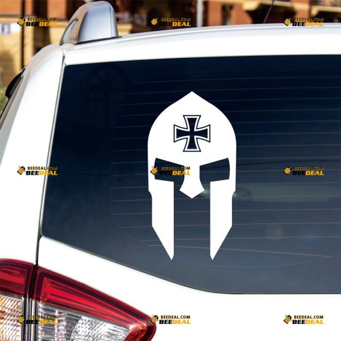 Iron Cross Sticker Decal Vinyl, Spartan Mask Helmet, German Army – For Car Truck Bumper Bike Laptop – Custom, Choose Size Color – Die Cut No Background 7630855