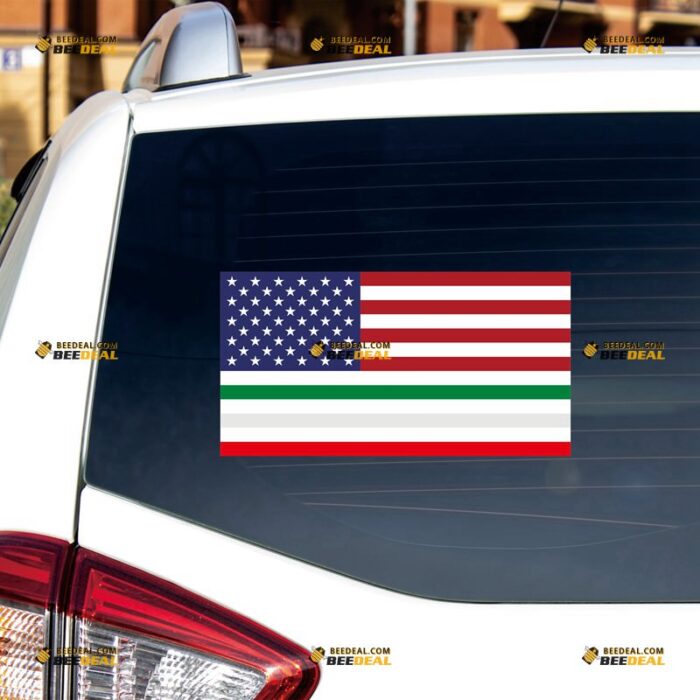 Italian Flag Sticker Decal Vinyl, Merged American Flag Italy – For Car Truck Bumper Bike Laptop – Custom, Choose Size, Reflective or Glossy