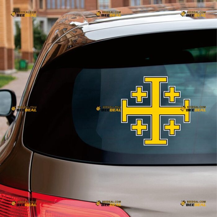 Jerusalem Cross Sticker Decal Vinyl Crusaders' Cross Five-Fold – For Car Truck Bumper Bike Laptop – Custom, Choose Size, Reflective or Glossy 72030042