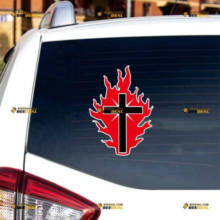 Jesus Cross Sticker Decal Vinyl Fire – For Car Truck Bumper Bike Laptop – Custom, Choose Size, Reflective or Glossy 72030043