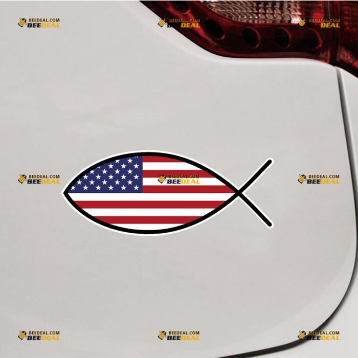 Jesus Fish Sticker Decal Vinyl, American Flag – For Car Truck Bumper Bike Laptop – Custom, Choose Size, Reflective or Glossy 71632319