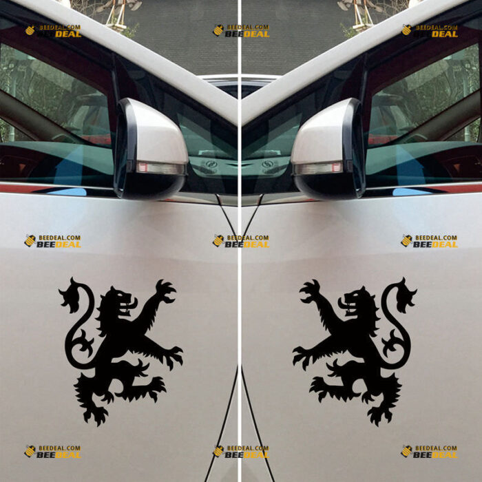 Lion Rampant Sticker Decal Vinyl Scottish – Pair, Mirror Images Reversed – For Car Truck Bumper Bike Laptop – Custom, Choose Size Color – Die Cut No Background