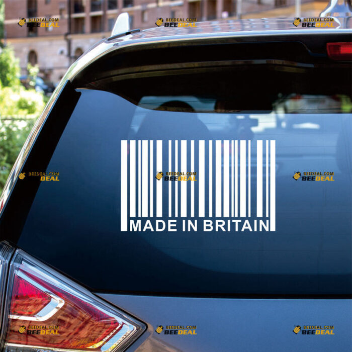 Made In Britain Sticker Decal Vinyl, Funny UPC Barcode Design – For Car Truck Bumper Bike Laptop – Custom, Choose Size Color – Die Cut No Background