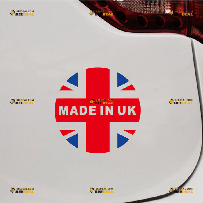 Made In UK Sticker Decal Vinyl, Great Britain Flag Union Jack Round – For Car Truck Bumper Bike Laptop – Custom, Choose Size – Die Cut No Background