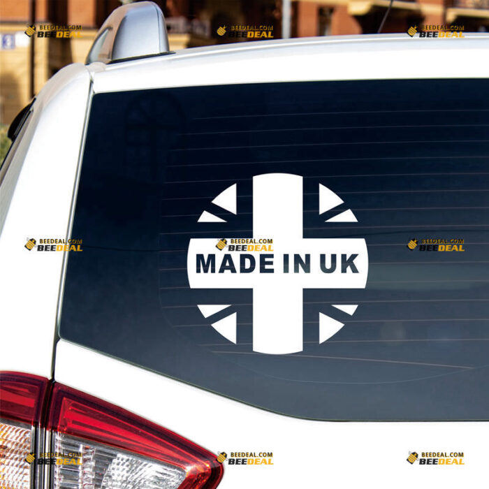 Made In UK Sticker Decal Vinyl, Great Britain Flag Union Jack Round, Single Color – For Car Truck Bumper Bike Laptop – Custom, Choose Size Color – Die Cut No Background