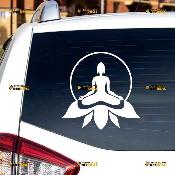 Meditation Sticker Decal Vinyl, Yoga Buddhism Zen Lotus – For Car Truck Bumper Bike Laptop – Custom, Choose Size Color – Die Cut No Background