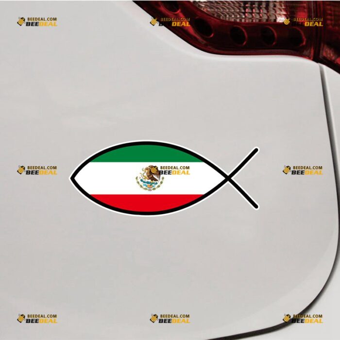 Mexico Sticker Decal Vinyl, Mexican Flag Jesus Fish – For Car Truck Bumper Bike Laptop – Custom, Choose Size, Reflective or Glossy 71632320