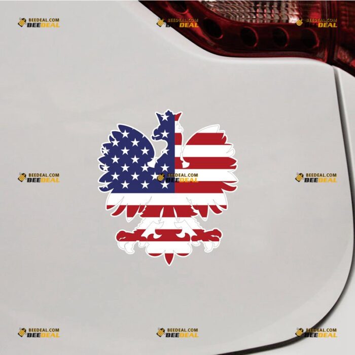 Polish Eagle Sticker Decal Vinyl, American Flag, Poland Coat Of Arms Polska Herb Polski – For Car Truck Bumper Bike Laptop – Custom, Choose Size, Reflective or Glossy 72030050