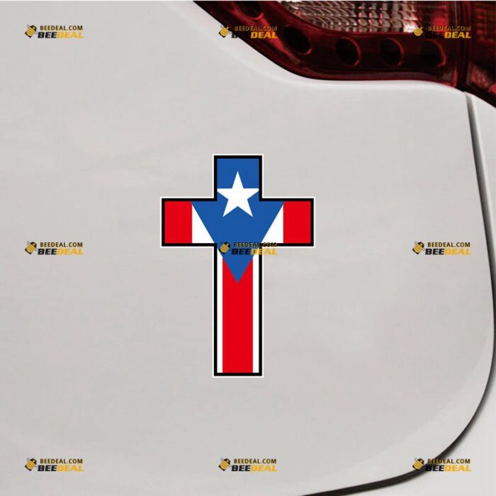 Puerto Rico Sticker Decal Vinyl, PR Flag Jesus Cross – For Car Truck Bumper Bike Laptop – Custom, Choose Size, Reflective or Glossy 71632325