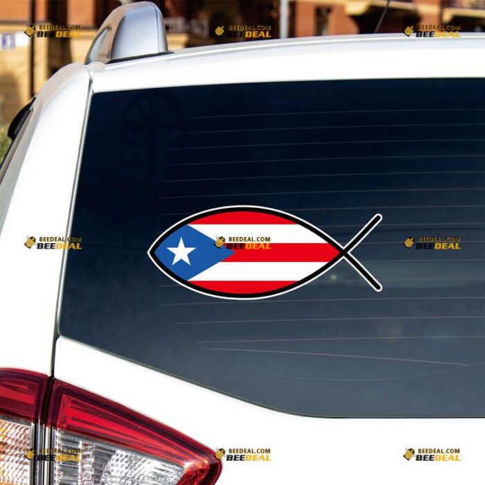 Puerto Rico Sticker Decal Vinyl, PR Flag Jesus Fish – For Car Truck Bumper Bike Laptop – Custom, Choose Size, Reflective or Glossy 71632326