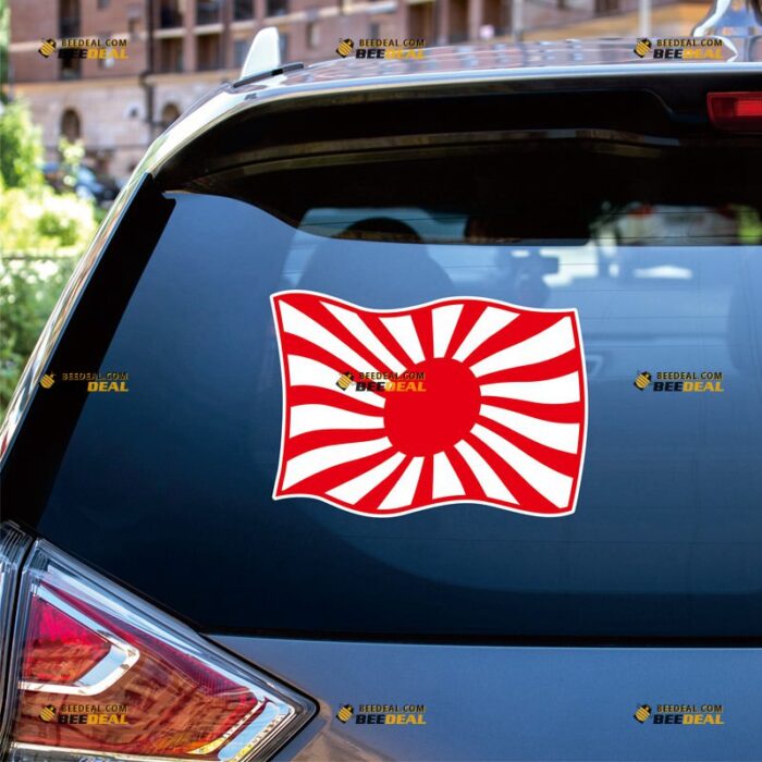 Rising Sun Sticker Decal Vinyl Japanese Flag Waving – For Car Truck Bumper Bike Laptop – Custom, Choose Size, Reflective or Glossy 72531232