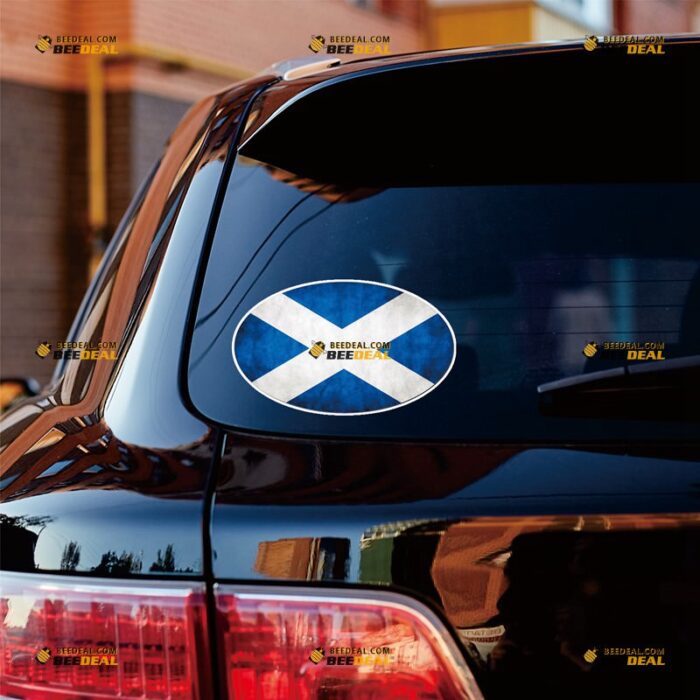 Scotland Sticker Decal Vinyl Scottish Oval Flag, Grunge Subdued – For Car Truck Bumper Bike Laptop – Custom, Choose Size, Reflective or Glossy 72032157