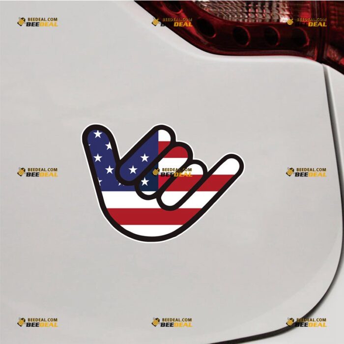 Shaka Sticker Decal Vinyl, American Flag Hang Loose Sign Symbol, Hand Gesture, Hawaii Life – For Car Truck Bumper Bike Laptop – Custom, Choose Size, Reflective or Glossy 71632327