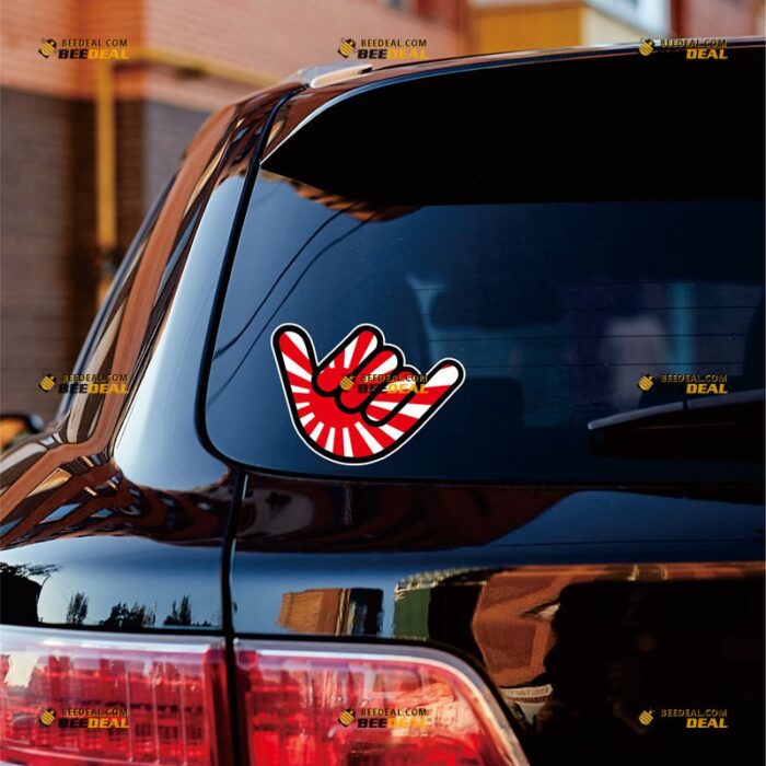 Shaka Sticker Decal Vinyl Japanese Rising Sun Flag, Hang Loose Sign Symbol, Hand Gesture – For Car Truck Bumper Bike Laptop – Custom, Choose Size, Reflective or Glossy 72032211