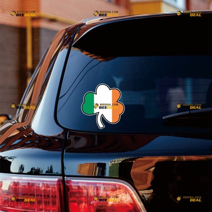 Shamrock Sticker Decal Vinyl, Irish Flag Color, Three Leaves Clover Flower – For Car Truck Bumper Bike Laptop – Custom, Choose Size, Reflective or Glossy 71632143