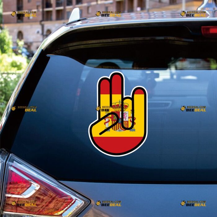 Shocker Hand Sticker Decal Vinyl, Spanish Flag – For Car Truck Bumper Bike Laptop – Custom, Choose Size, Reflective or Glossy