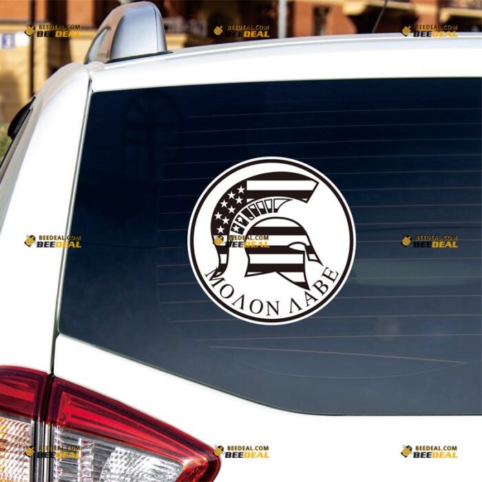 Sparta Sticker Decal Vinyl Spartan Helmet Molon Labe, Round American Flag – For Car Truck Bumper Bike Laptop – Custom, Choose Size, Reflective or Glossy 72032055