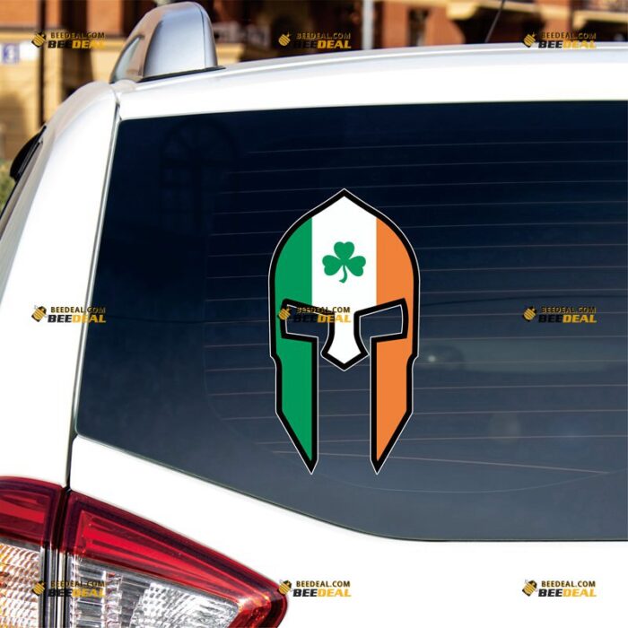 Spartan Helmet Sticker Decal Vinyl, Irish Shamrock – For Car Truck Bumper Bike Laptop – Custom, Choose Size, Reflective or Glossy 71632342