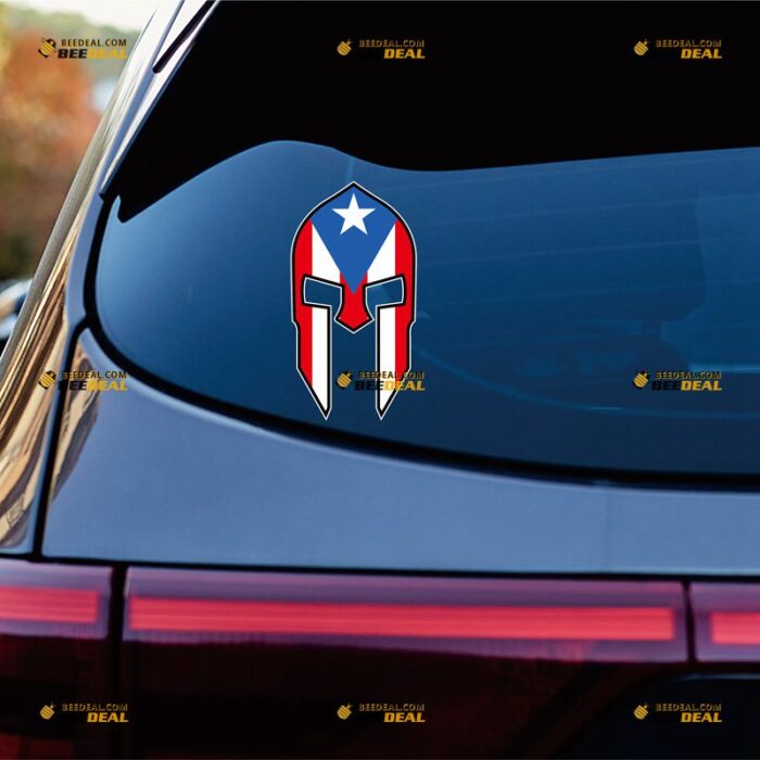 Spartan Helmet Sticker Decal Vinyl, Puerto Rican Flag Molon Labe – For Car Truck Bumper Bike Laptop – Custom, Choose Size, Reflective or Glossy 71632334