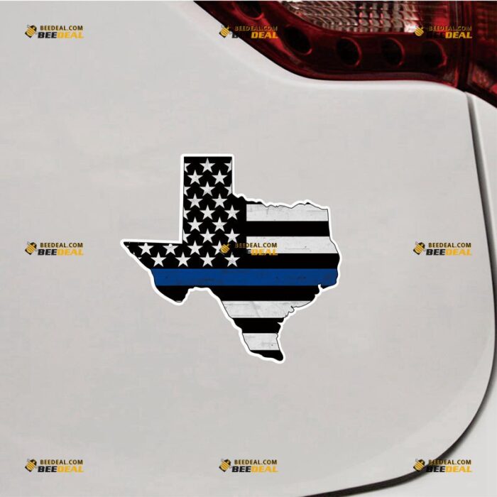 Texas Sticker Decal Vinyl, TX State Map Outline, Thin Blue Line, American Flag, Grunge Subdued – For Car Truck Bumper Bike Laptop – Custom, Choose Size, Reflective or Glossy 72531509