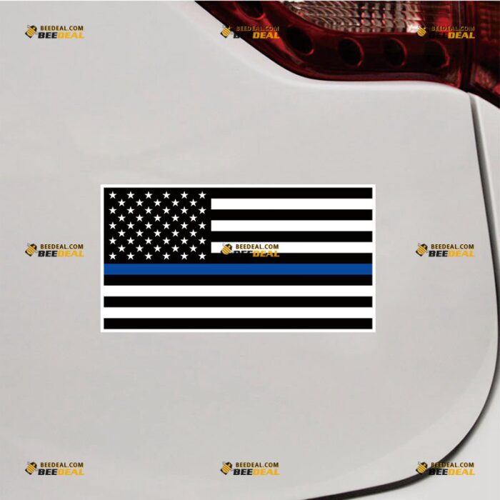 Thin Blue Line Sticker Decal Vinyl, Black American Flag, Police Force – For Car Truck Bumper Bike Laptop – Custom, Choose Size, Reflective or Glossy 72032251