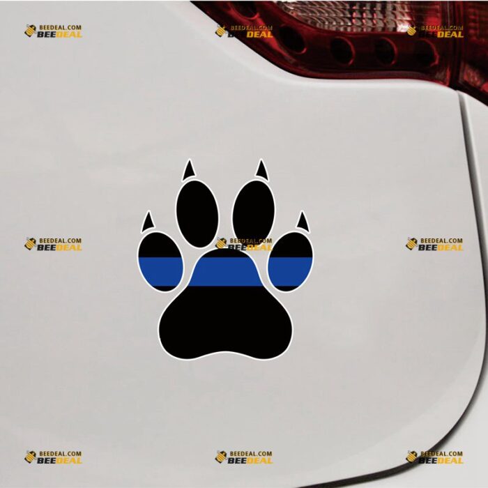 Thin Blue Line Sticker Decal Vinyl, Dog Paw Print K9 Unit – For Car Truck Bumper Bike Laptop – Custom, Choose Size, Reflective or Glossy 71932301