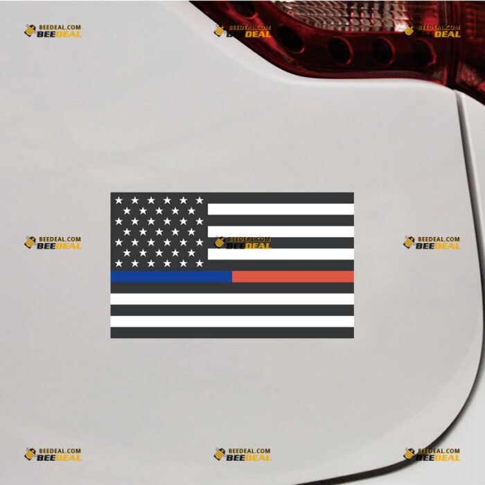 Thin Blue Red Line Sticker Decal Vinyl Police And Fire American Flag – For Car Truck Bumper Bike Laptop – Custom, Choose Size, Reflective or Glossy 72531233