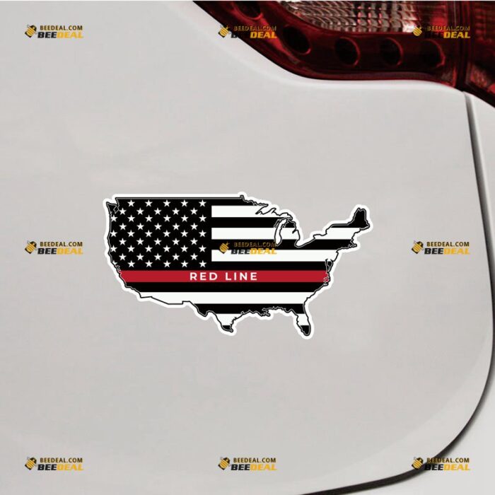 Thin Red Line Sticker Decal Vinyl, American Flag And Map Monochrome – For Car Truck Bumper Bike Laptop – Custom, Choose Size, Reflective or Glossy