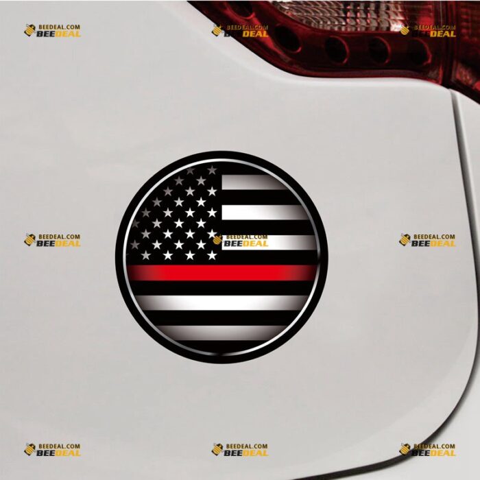 Thin Red Line Sticker Decal Vinyl, American Flag Round Monochrome – For Car Truck Bumper Bike Laptop – Custom, Choose Size, Reflective or Glossy 72531520