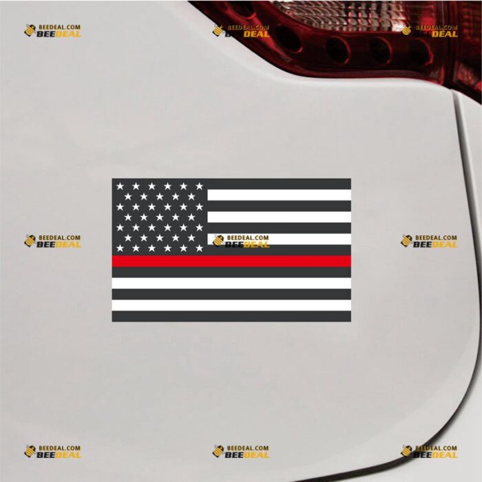 Thin Red Line Sticker Decal Vinyl Firefighter, Black American Flag – For Car Truck Bumper Bike Laptop – Custom, Choose Size, Reflective or Glossy 72531235