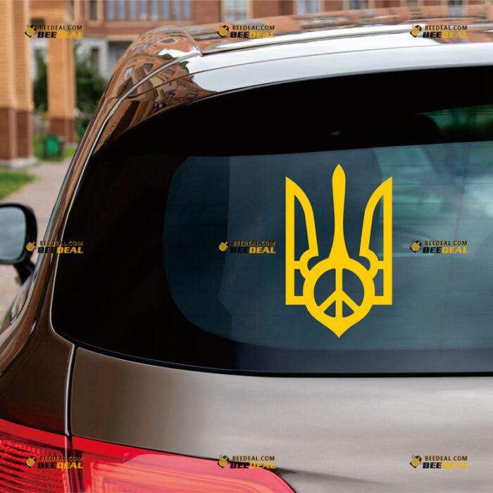 Ukraine Sticker Decal Vinyl, Peace Symbol Sign, Ukrainian Trident Tryzub, Coat Of Arms – For Car Truck Bumper Bike Laptop – Custom, Choose Size Color – Die Cut No Background