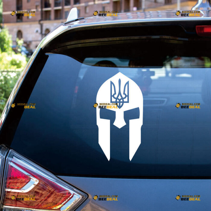 Ukraine Sticker Decal Vinyl, Spartan Helmet, Coat Of Arms Tryzub, Ukrainian Trident – For Car Truck Bumper Bike Laptop – Custom, Choose Size Color – Die Cut No Background