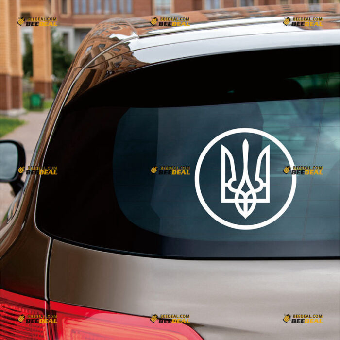 Ukraine Sticker Decal Vinyl, Ukrainian Trident Tryzub, Coat Of Arms Circle – For Car Truck Bumper Bike Laptop – Custom, Choose Size Color – Die Cut No Background