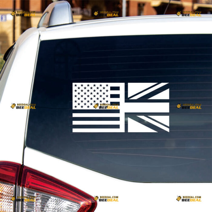 Union Jack Sticker Decal Vinyl, American UK Merged Flag – For Car Truck Bumper Bike Laptop – Custom, Choose Size Color – Die Cut No Background