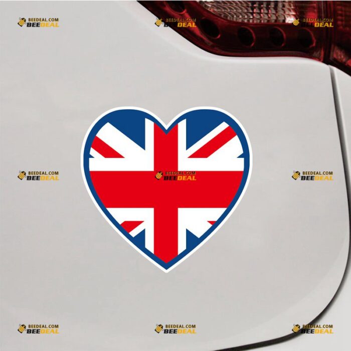 Union Jack Sticker Decal Vinyl Heart Shaped UK Flag, Love My Home – For Car Truck Bumper Bike Laptop – Custom, Choose Size, Reflective or Glossy 73032303