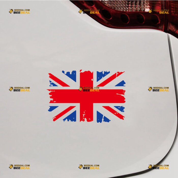 Union Jack Sticker Decal Vinyl, UK British Flag, Distressed Tattered Design – For Car Truck Bumper Bike Laptop – Custom, Choose Size – Die Cut No Background