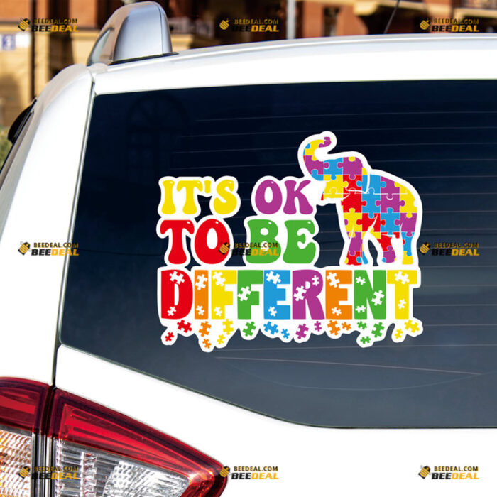 Autism Awareness Sticker Decal Vinyl Elephant Its Ok To Be Different, Puzzle Piece – Custom, Choose Size, Reflective or Glossy