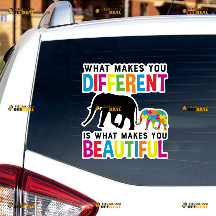 Autism Awareness Sticker Decal Vinyl What Makes You Different Mama Baby Elephant, Puzzle Piece – For Car Truck Bumper Bike Laptop – Custom, Choose Size, Reflective or Glossy