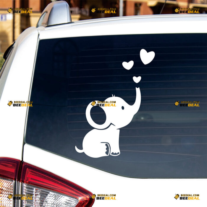 Baby Elephant Sitting Sticker Decal Vinyl Heart Love – For Car Truck Bumper Bike Laptop – Custom, Choose Size Color – Die Cut No Background