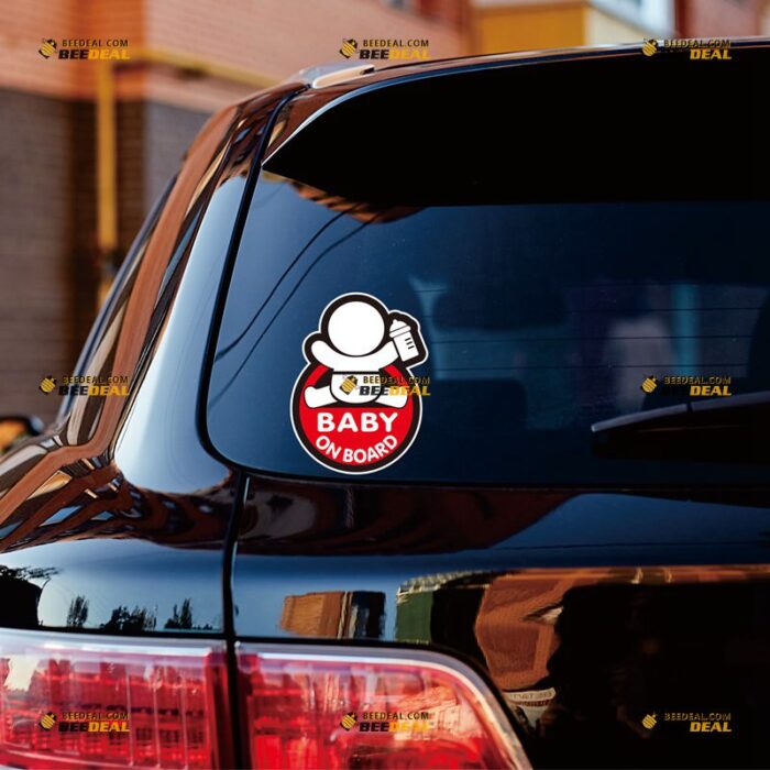 Baby On Board Sticker Decal Vinyl Baby In Car, Round Red Feeding Bottle – For Car Truck Bumper Window – Custom, Choose Size, Reflective or Glossy 73032238