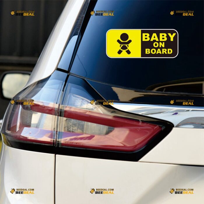 Baby On Board Sticker Decal Vinyl Baby In Car, Safe Driving Yellow Buckle Up – For Car Truck Bumper Window – Custom, Choose Size, Reflective or Glossy 73032239