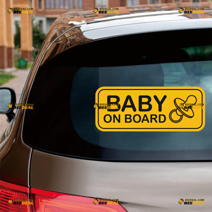 Baby On Board Sticker Decal Vinyl Baby Nipple Yellow Rectangle – For Car Truck Bumper Window – Custom, Choose Size, Reflective or Glossy