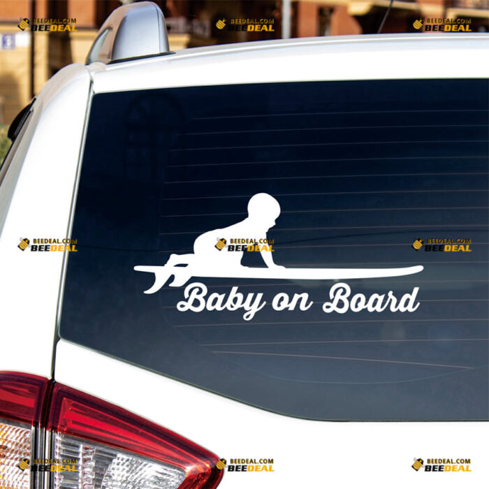 Baby On Board Sticker Decal Vinyl In Car Surfing Board Funny – For Car Truck Bumper Window – Custom, Choose Size Color – Die Cut No Background 81531348